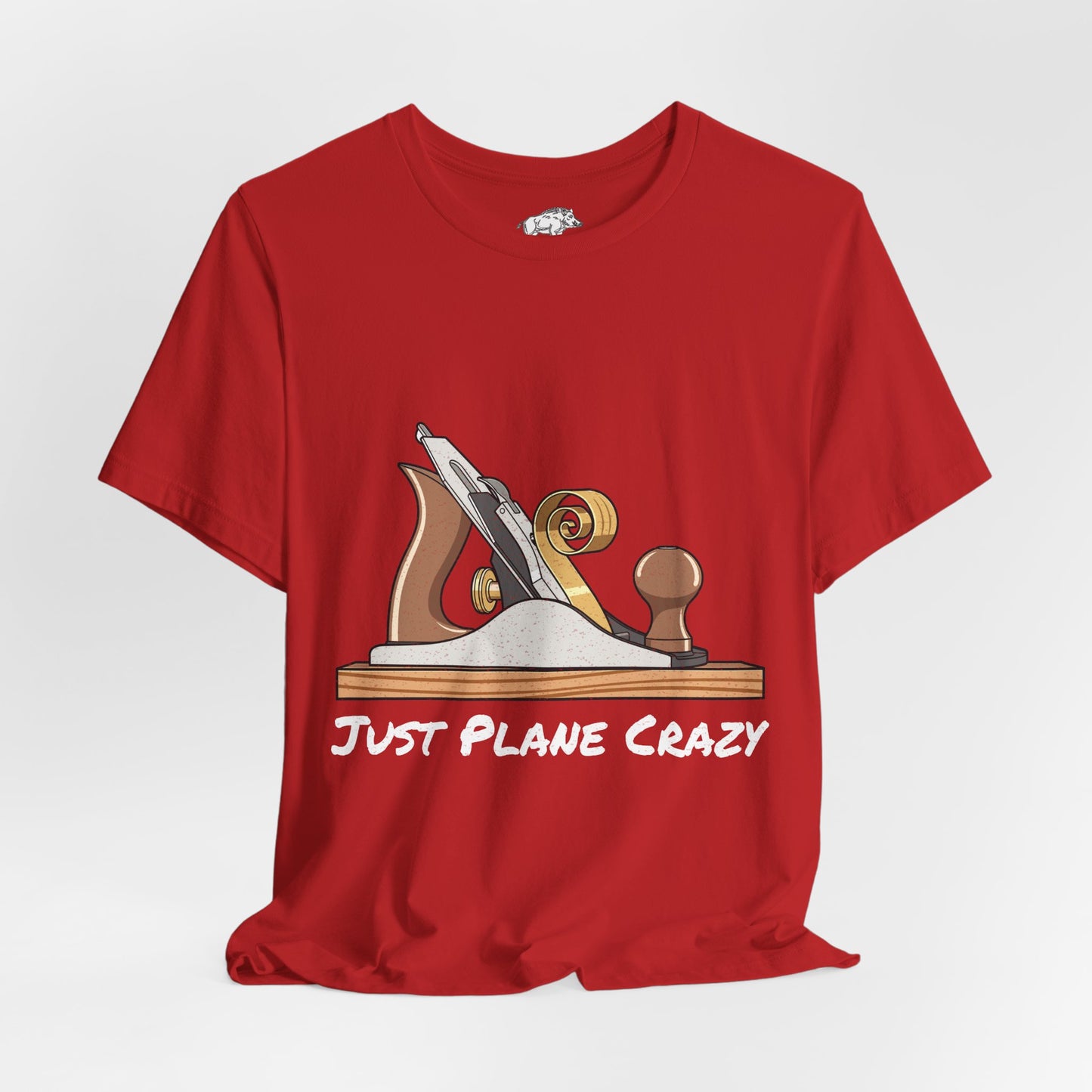 Funny Woodworking Shirt for Men - "Just Plane Crazy" Hand Tool Pun - Traditional Carpenter Gift - Hand Plane Tee
