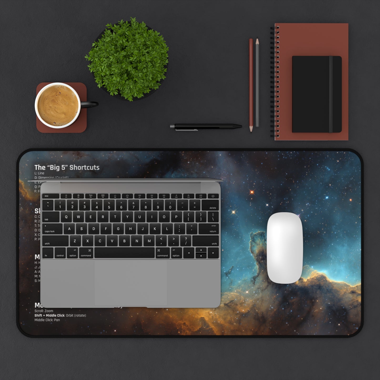 Fusion 360 Cheat Sheet Desk Mat | CAD Designer Mousepad | Nebula Space Art | 3D Printing & Maker Gift | Engineering Keyboard Pad | Shortcuts