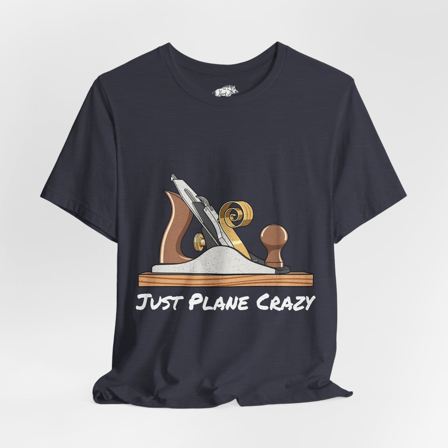 Funny Woodworking Shirt for Men - "Just Plane Crazy" Hand Tool Pun - Traditional Carpenter Gift - Hand Plane Tee