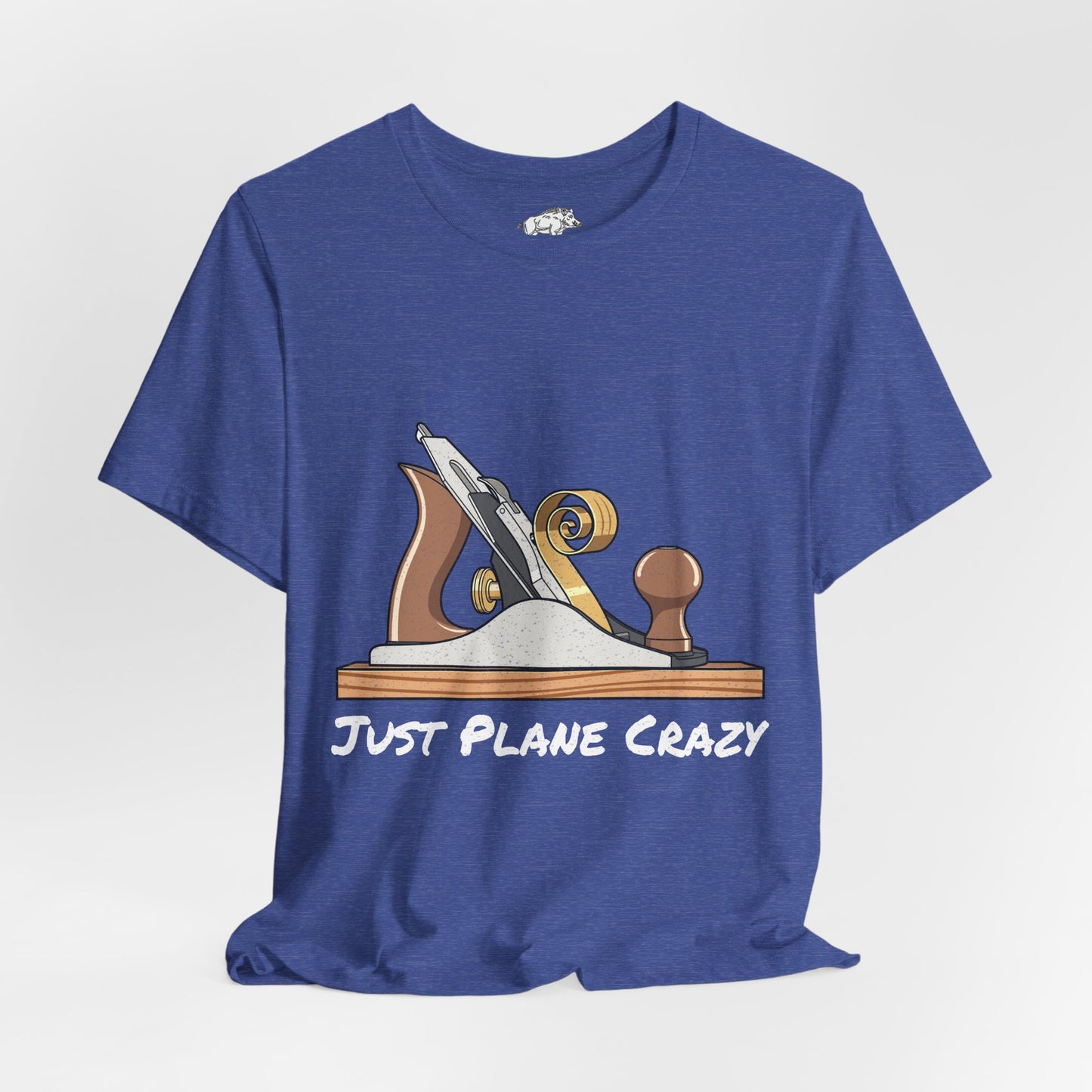 Funny Woodworking Shirt for Men - "Just Plane Crazy" Hand Tool Pun - Traditional Carpenter Gift - Hand Plane Tee