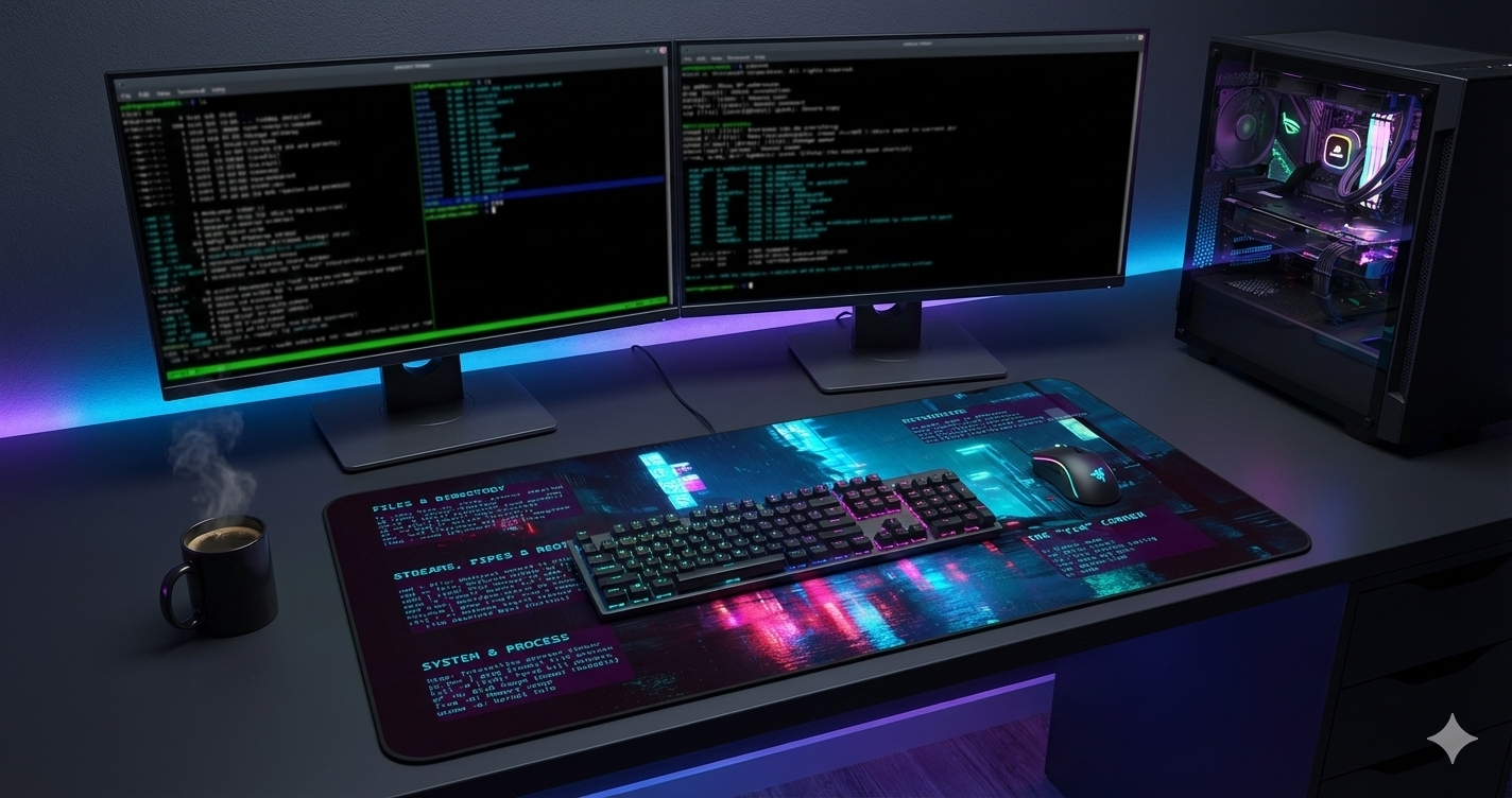 Linux Cheat Sheet Desk Mat | Cyberpunk Programmer Mousepad | Sysadmin Gift | Vim Shortcuts & Terminal Commands | Large Gaming Pad | Ubuntu