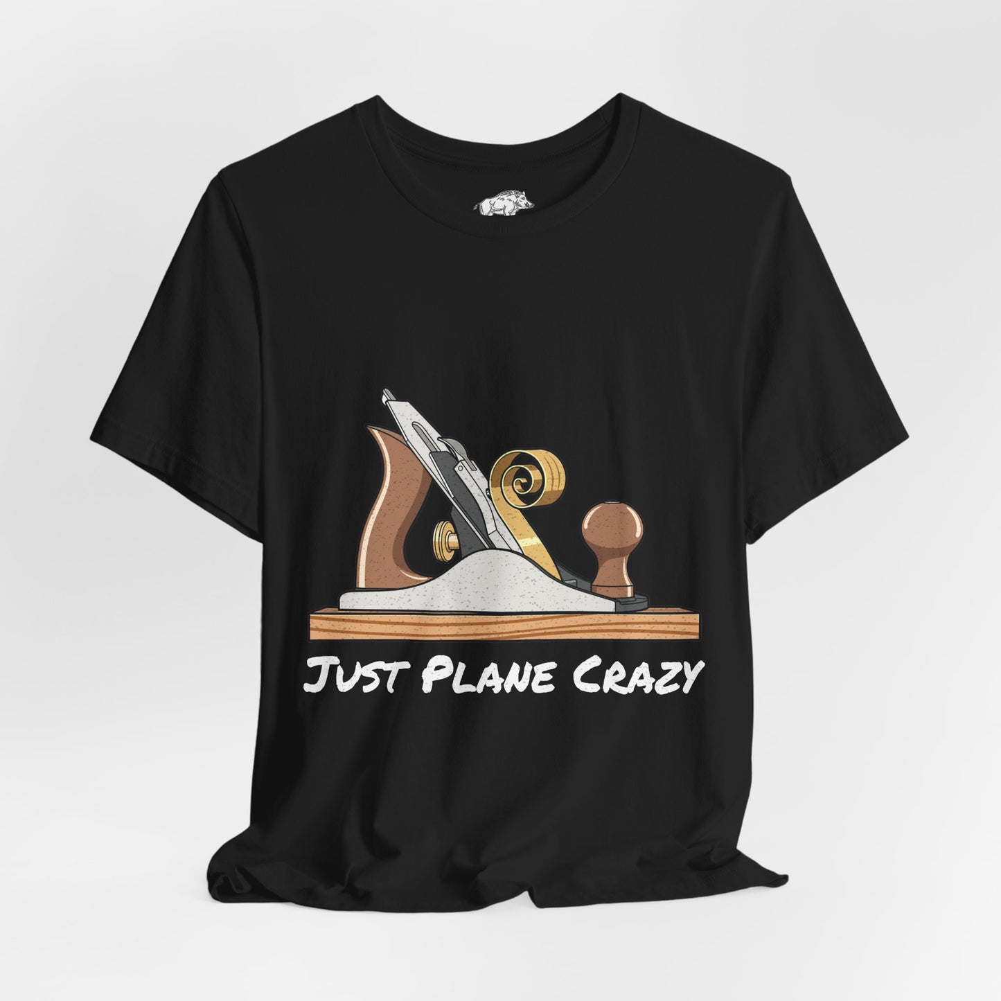 Funny Woodworking Shirt for Men - "Just Plane Crazy" Hand Tool Pun - Traditional Carpenter Gift - Hand Plane Tee