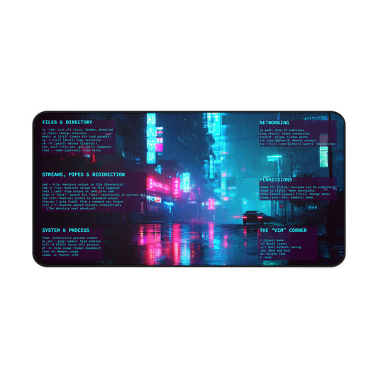 Linux Cheat Sheet Desk Mat | Cyberpunk Programmer Mousepad | Sysadmin Gift | Vim Shortcuts & Terminal Commands | Large Gaming Pad | Ubuntu