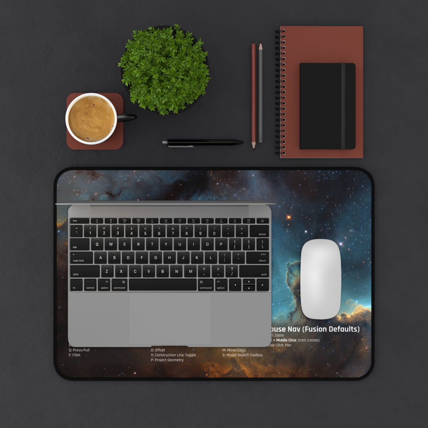 Fusion 360 Cheat Sheet Desk Mat | CAD Designer Mousepad | Nebula Space Art | 3D Printing & Maker Gift | Engineering Keyboard Pad | Shortcuts