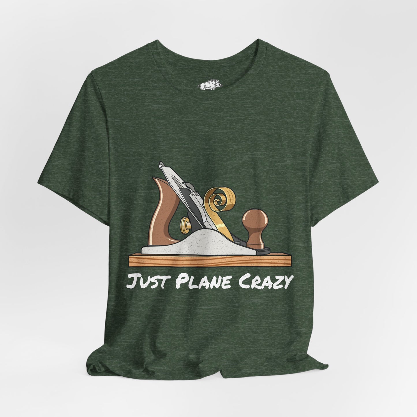 Funny Woodworking Shirt for Men - "Just Plane Crazy" Hand Tool Pun - Traditional Carpenter Gift - Hand Plane Tee